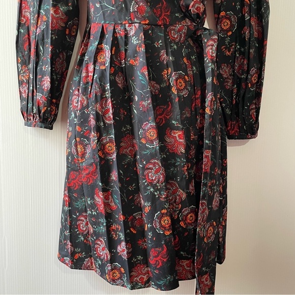 Diane Von Furstenberg Barbe Puffed Sleeves Mini Wrap Dress Punk Flower S… - Picture 6 of 16